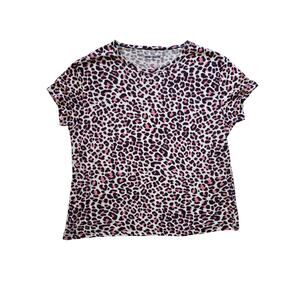 Zadig & Voltaire Pink Black Linen Leopard Animal Print T-Shirt Large Party Punk